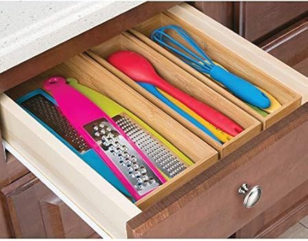 mDesign Bamboo Kitchen Cabinet Drawer Organizer Stackable Tray Bin - Eco-Friendly, Multipurpose -... | Amazon (US)
