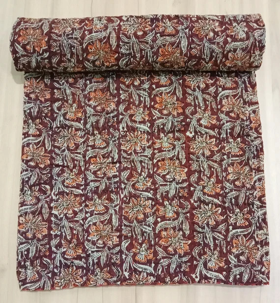 Indian Kantha Quilt Handmade Bagaru Print Kantha Bedcover | Etsy | Etsy (US)