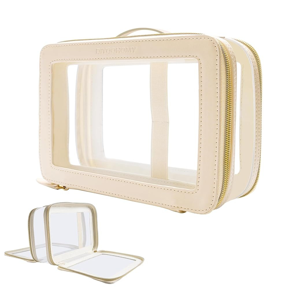 Clear Makeup Bag Double Layer Two Sided With Zipper White Cosmetic Small Make Up Case Compartment... | Amazon (US)