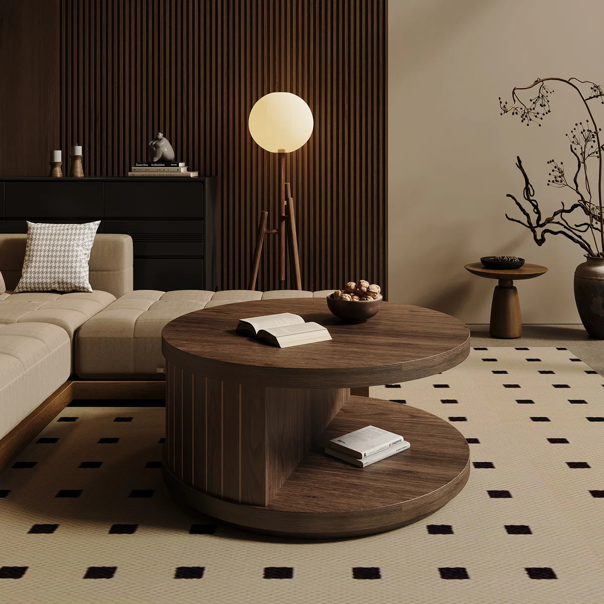 31" Round Wood Coffee Table With Open Storage Shelf, Farmhouse 2-Tier Circle Cocktail Tea Table F... | Wayfair North America