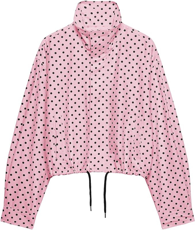 Women Polka Dot Jacket Stand Collar Cropped Jackets Zip Up Coat Casual Fashion Coat Fall Spring J... | Amazon (US)