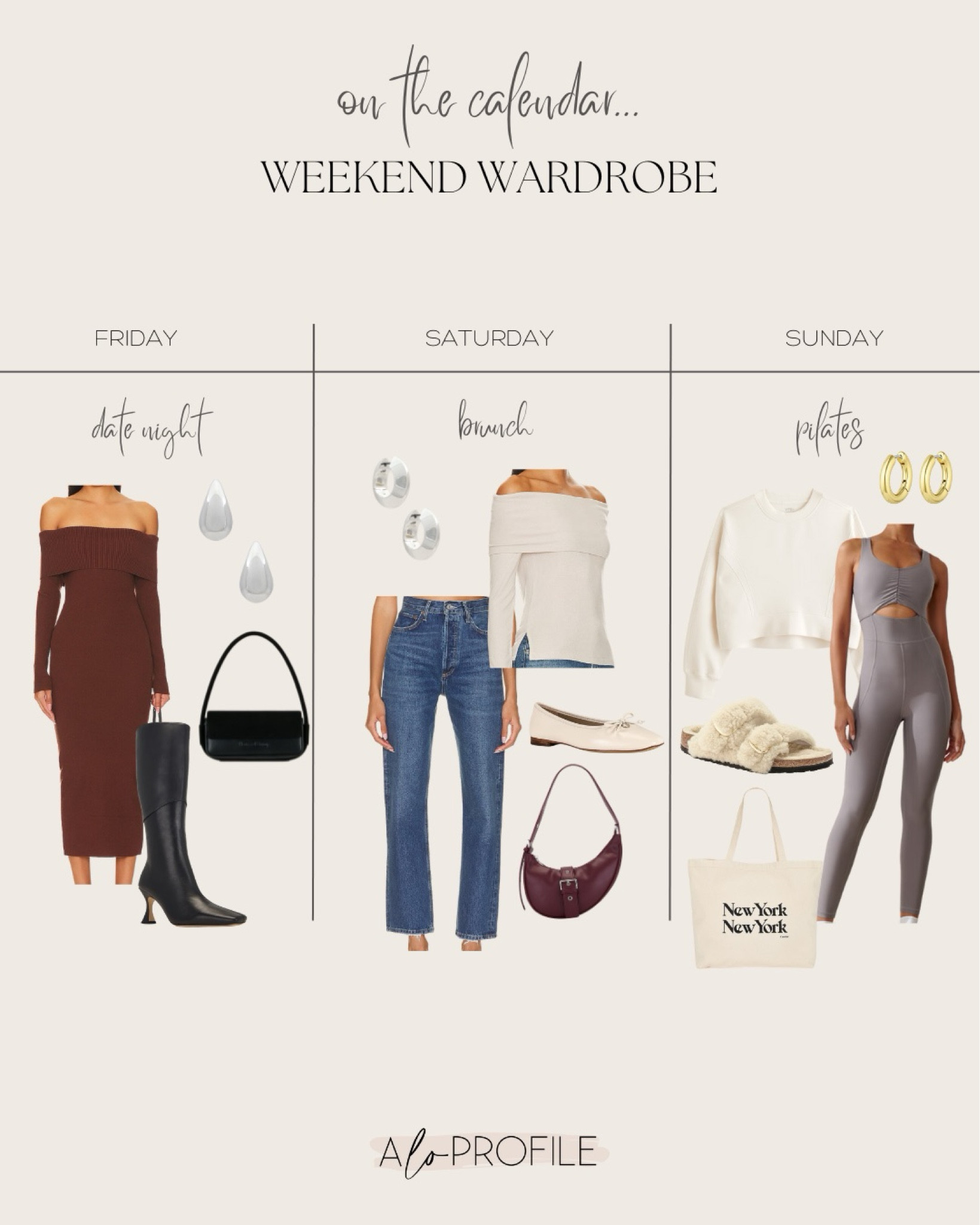 Weekend Wardrobe // weekend outfits, weekend style, date night look, brunch outfit, brunch dress, Pilates outfit, athleisure, what to wear this weekend, spring style, spring dresses