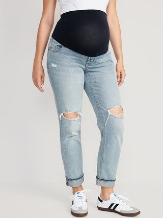 Maternity Full Panel Ripped Boyfriend Jeans | Old Navy (CA)