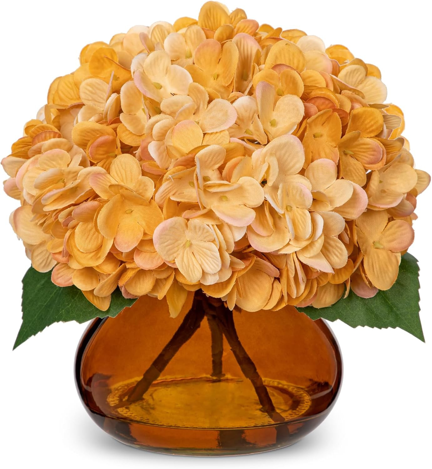 Hollyone Hydrangea Fall Flowers Artificial for Decoration with Glass Vase Yellowish Orange Silk Faux Flowers Arrangements in Vase with Fake Water Autumn Table Centerpiece Fall Decorations for Home | Amazon (US)