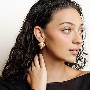 Vintage Gold & Pearl Stud Statement Earrings with Textured Details – Elegant Lightweight Jewelr... | Amazon (US)