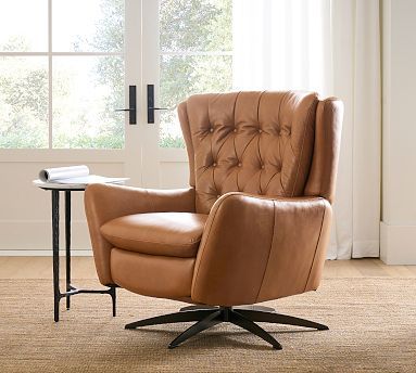 Wells Tufted Leather Swivel Recliner | Pottery Barn (US)