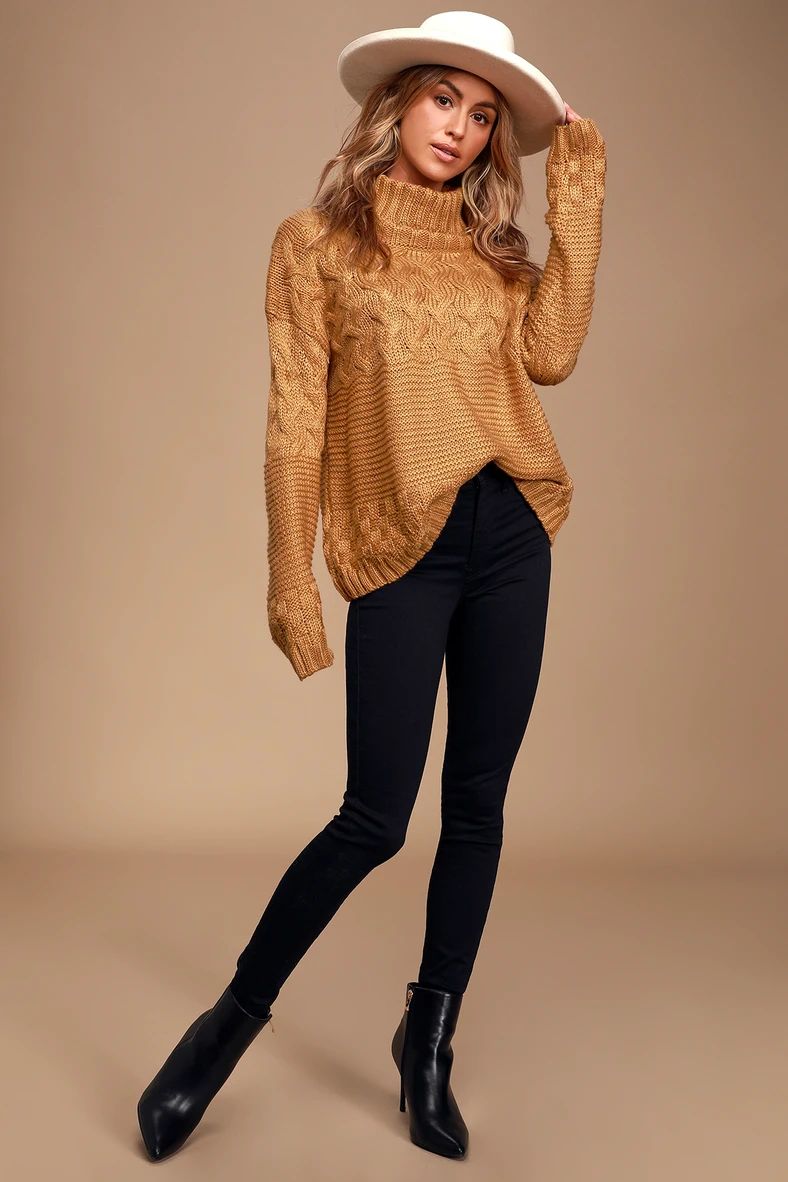 Adoring Heart Camel Knit Turtleneck Sweater | Lulus (US)