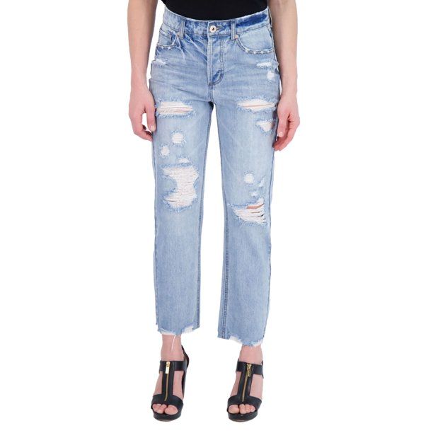 Gogo Jeans Juniors Destructed Straight Leg Jean - Walmart.com | Walmart (US)