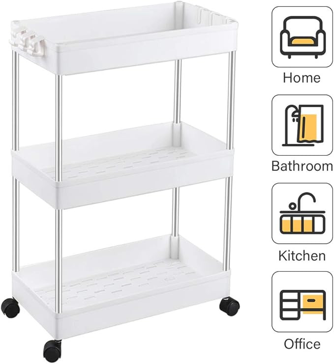 SPACEKEEPER 3-Tier Slide Out Storage Cart Rolling Utility Cart Storage Shelf Rack Mobile Storage ... | Amazon (US)