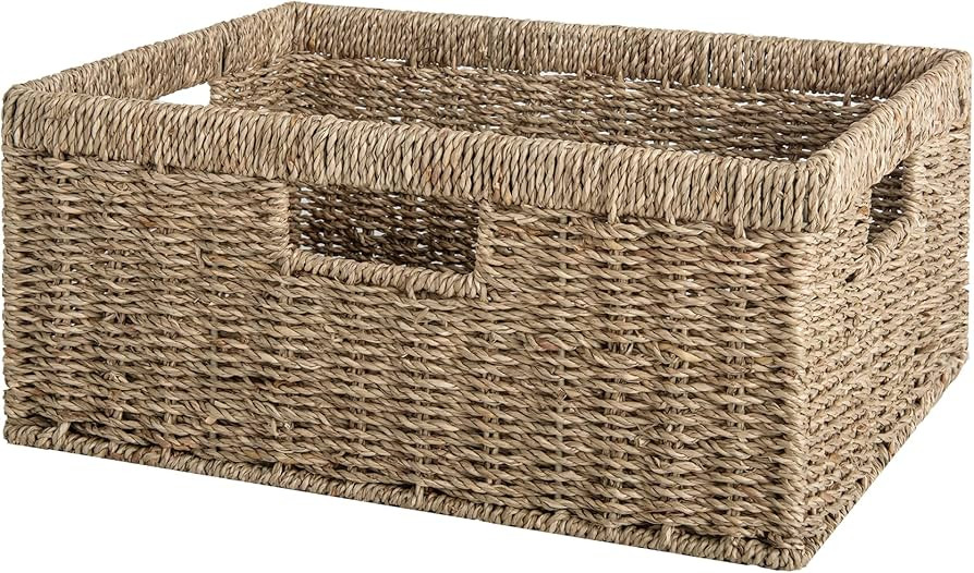 StorageWorks Large Wicker Storage Basket, Seagrass Rectangle Basket with Built-in Handles, Handwo... | Amazon (US)