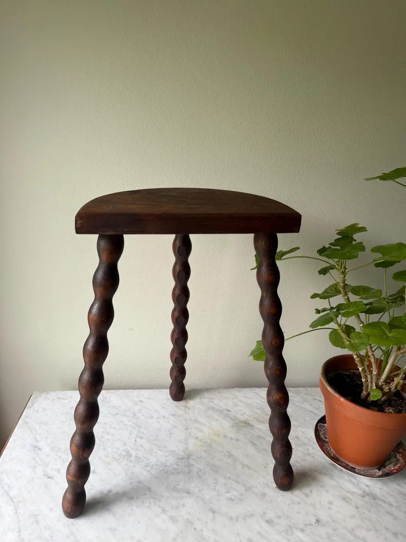Vintage French Tall Bobbin Stool | Demi Lune Bobbin Stool | French Milking Stool | Rustic French ... | Etsy (US)