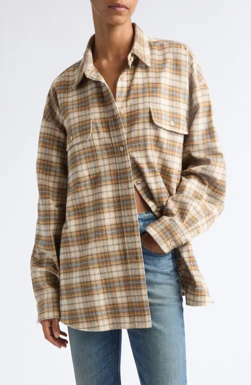 Jamie Haller The Big Shirt Plaid Cotton Shirt in Gold Plaid at Nordstrom, Size X-Small | Nordstrom