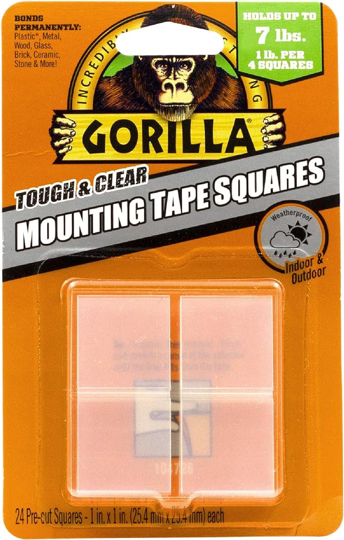 Gorilla Tough & Clear Double Sided Tape Squares; 24 1" Pre-Cut Mounting Squares; Clear; (Pack of ... | Amazon (US)