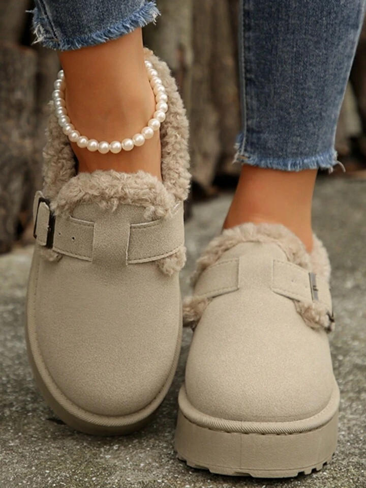 2024 Autumn/Winter European & American Style Thick Sole Mid-Heel Warm Furry Boots, Fashionable Pl... | SHEIN