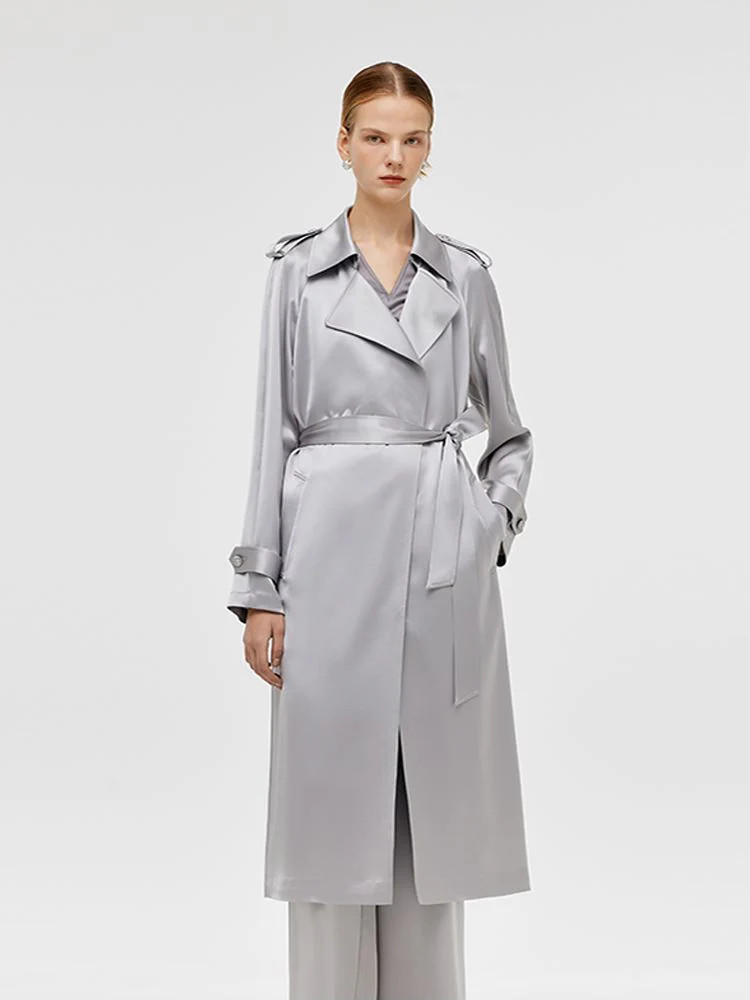 Acetate Women Trench Coat With Belt | GOELIA