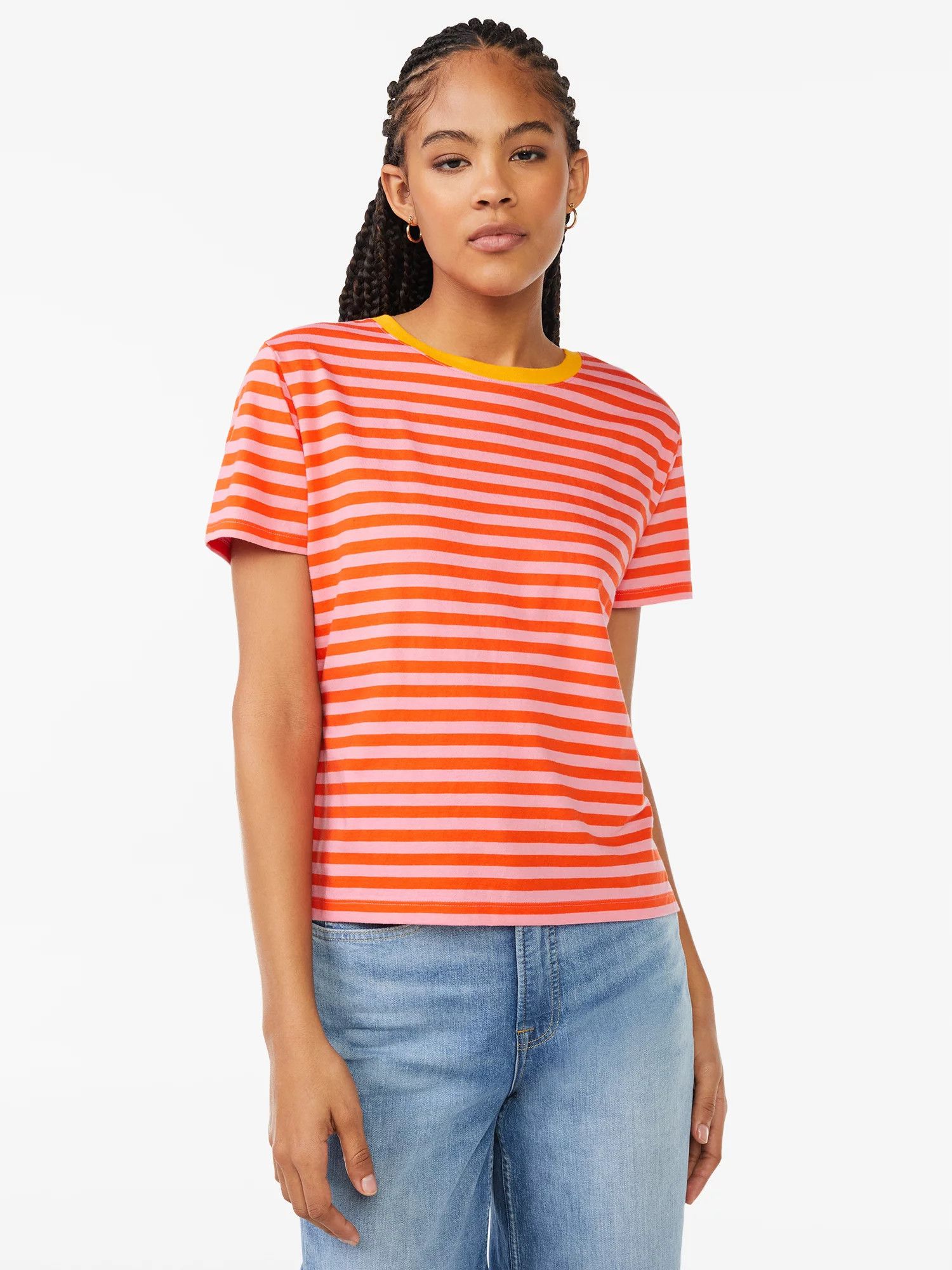 Free Assembly Women's Boxy Cropped Tee with Short Sleeves - Walmart.com | Walmart (US)