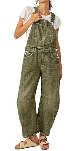 loveimgs Women Y2k Baggy Barrel Jeans Overalls Wide Leg Denim Pants Bib Overalls Jumpsuit Boyfriend Patchwork Jeans (X-Large,Army green) | Amazon (US)
