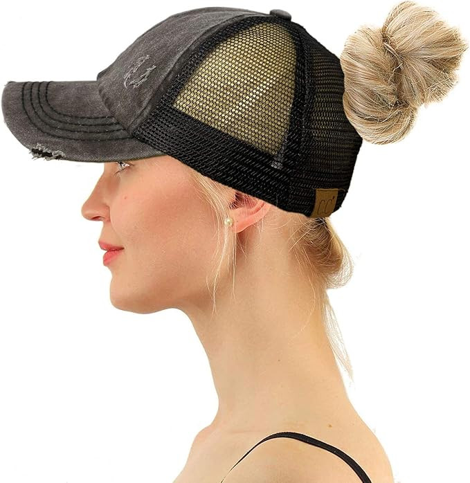 C.C Ponytail Criss Cross Messy Buns Ponycaps Baseball Cap Dad Trucker Mesh Hat | Amazon (US)