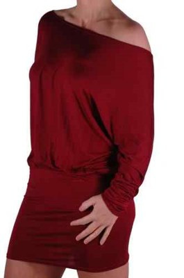 Womens Off the Shoulder Casual Plain Batwing Long Sleeve Hip Length Dress | eBay US
