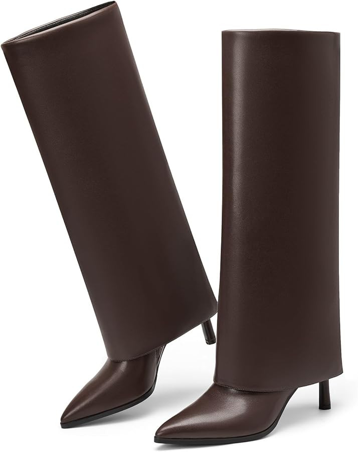 Women's Pointed Toe Fold Over Knee High Boots Stiletto Heel Fashion Dressy High Heels Long Boots for ladies | Amazon (US)