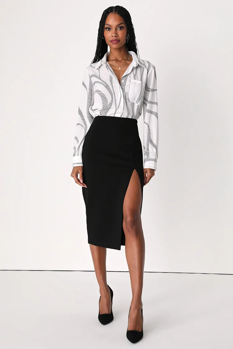 Modern Desires Black High Waisted Slit Midi Skirt | Lulus (US)