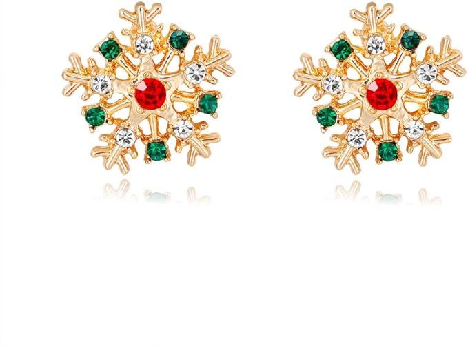 Kercisbeauty Christmas Snowflake Gold Earrings Rhinestones Crystal Studs Gemstones Jewelry Women ... | Amazon (US)