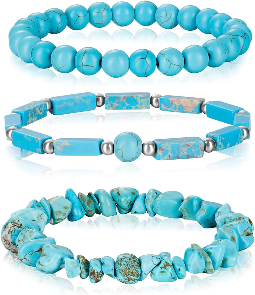 Amazon.com: IVY TAILI 3Pcs Turquoise Bracelet for Women Boho Turquoise Bead Bracelet Natural Ston... | Amazon (US)