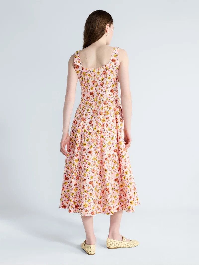 Free Assembly Vestido Midi de Algod\u00f3n con Panel y Escote Cuadrado para Mujer y Mujer Talla P... | Walmart (US)
