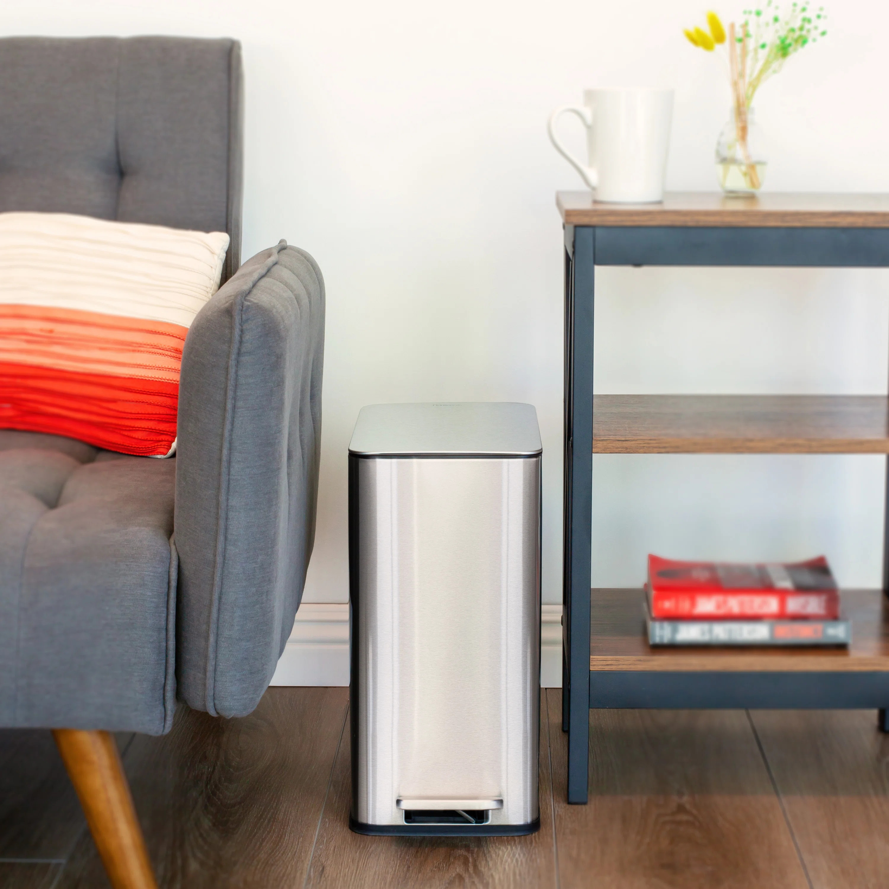 2.6 Gallon Stainless Steel Rectangular Step On Bathroom Trash Can | Wayfair North America