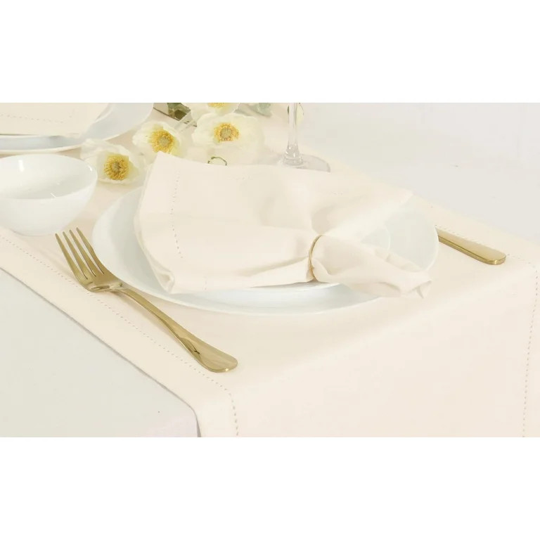 PurpleEssences 12 Hemstitch Cotton Dinner Napkins - Soft, Durable, Washable | 18x18 - Cream | Walmart (US)