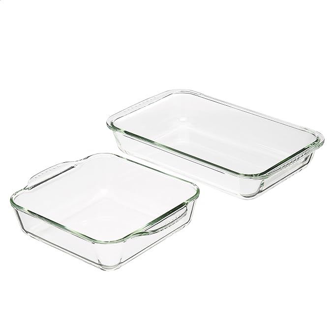 Amazon Basics Oven Safe Glass Baking Dish in Rectangular 3L and Square 2L Sizes - Set of 2 | Amazon (US)