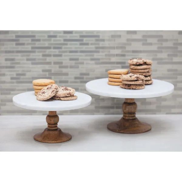 Modern 5 x 10 Inch Mango Wood and Marble Cake Stand by Studio 350 | Bed Bath & Beyond