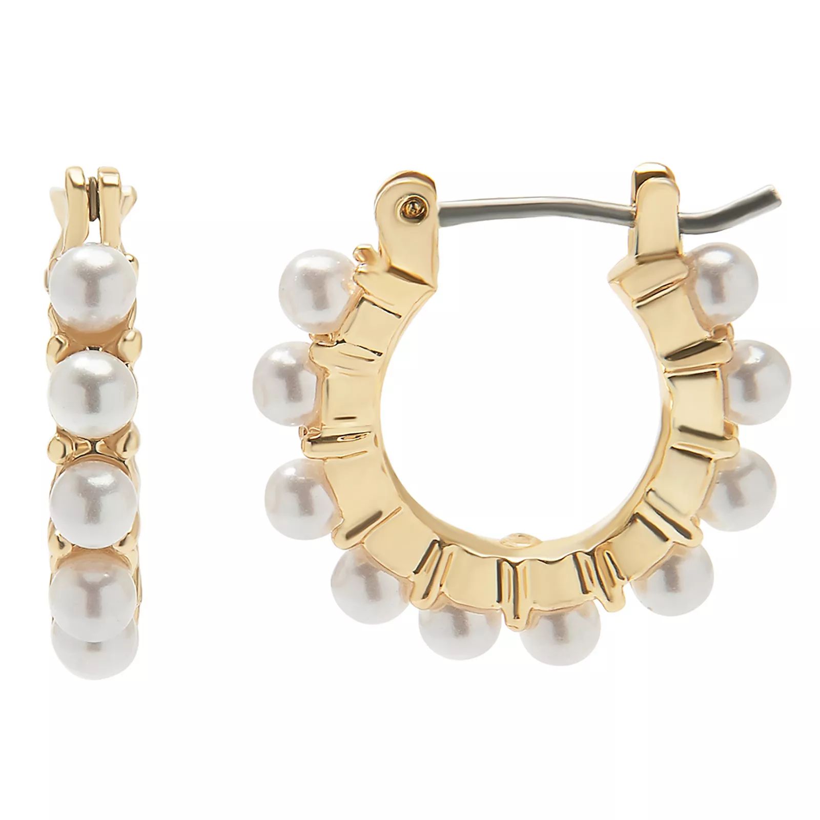 LC Lauren Conrad Gold Pearl Mini Hoop Earrings, Women's, White | Kohl's