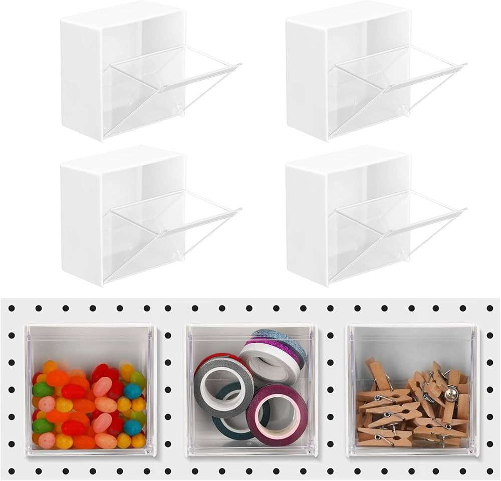 Soaoo 4 Pcs Small Pegboard Bins Magnetic Pegboard Containers clear Square Plastic Bins with Lids ... | Amazon (US)