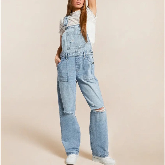 Distressed “HIDDEN”Light Blue Denim Overalls | Poshmark