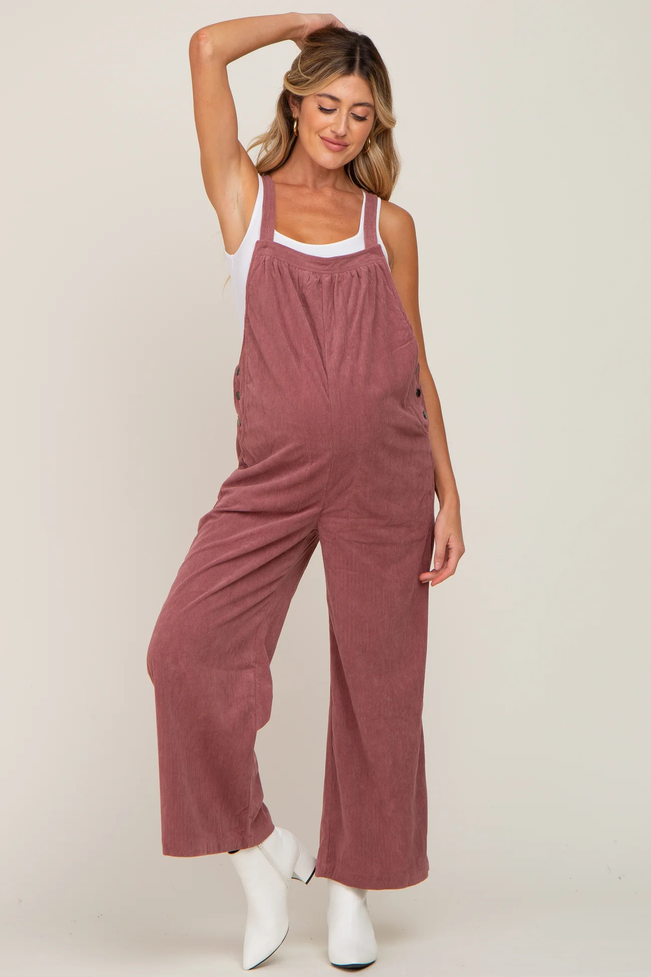 Mauve Corduroy Maternity Overalls | PinkBlush Maternity