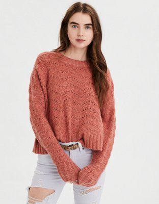 AE Pointelle Crew Neck Sweater | American Eagle Outfitters (US & CA)