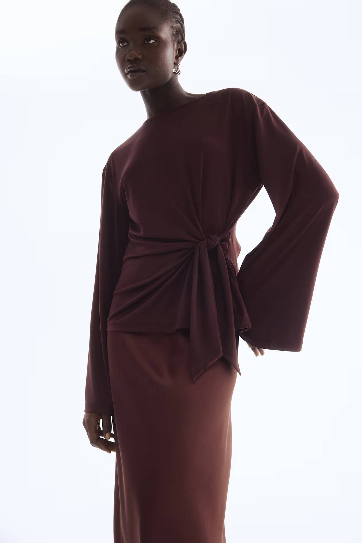 Tie-detail top - Burgundy - Ladies | H&M GB | H&M (UK, MY, IN, SG, PH, TW, HK)