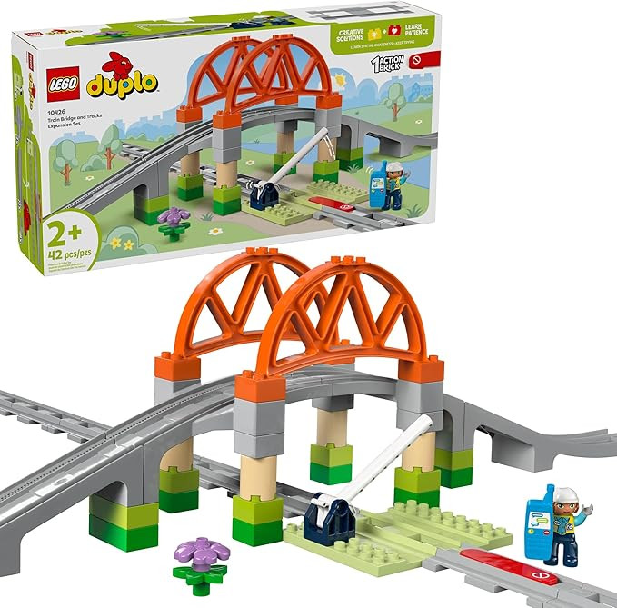 LEGO DUPLO Town Train Bridge and Tracks Expansion Set - 10 Extra Pieces of Train Tracks - Prescho... | Amazon (US)