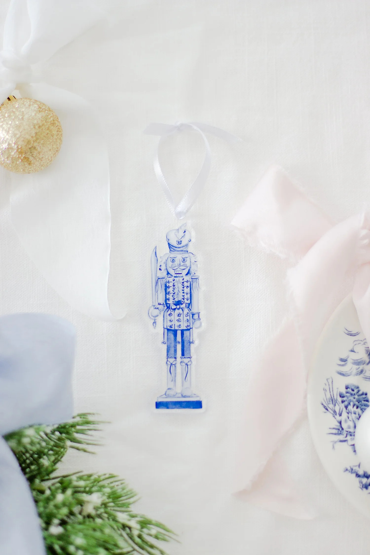 Grandmillennial Blue and White Nutcracker Watercolor Ornament — Simply Jessica Marie | Simply Jessica Marie