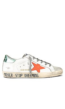 Golden Goose Superstar Sneaker in White, Orange, & Pastel Green from Revolve.com | Revolve Clothing (Global)