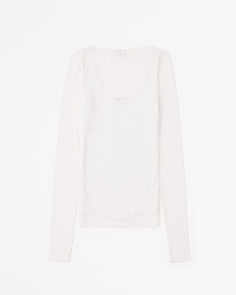 Long-Sleeve Sheer Rib Slash Top | Abercrombie & Fitch (US)