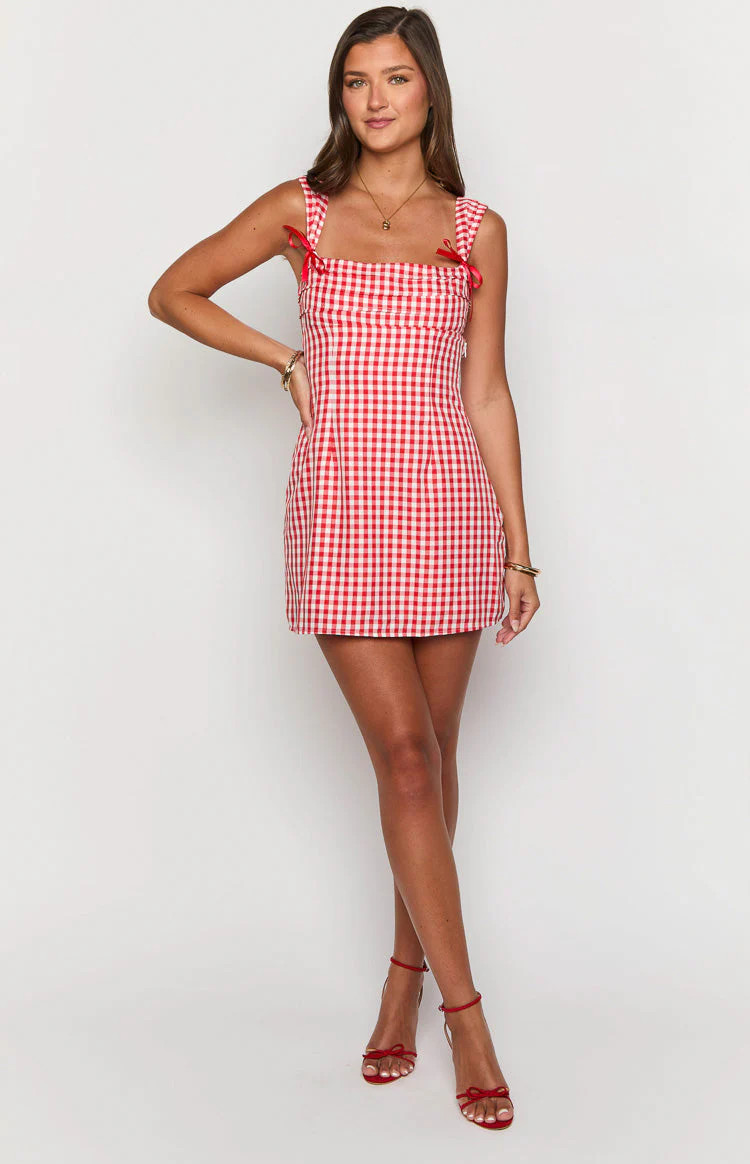 Layla Red Gingham Tie Back Mini Dress | Beginning Boutique (US)