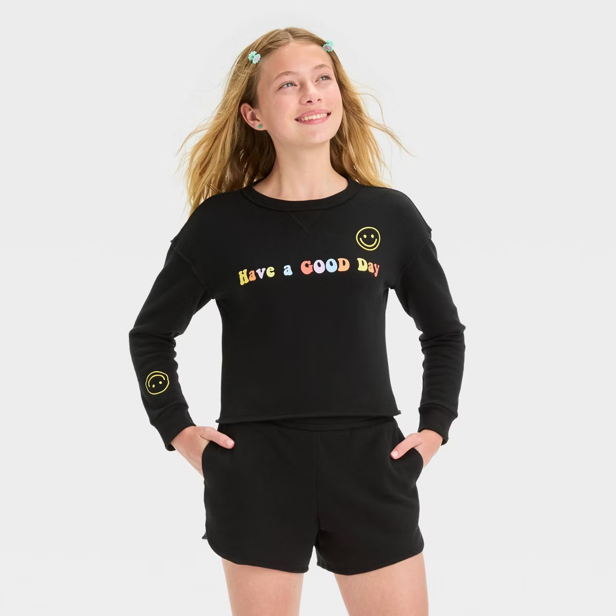 Girls' Fleece Crewneck Cropped Sweatshirt - art class™ | Target