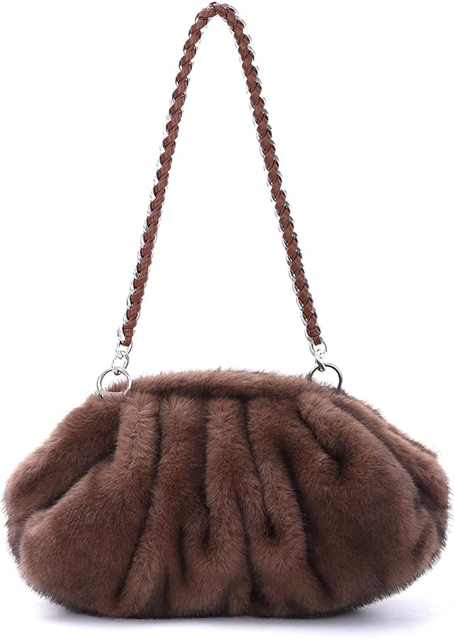 KUANG! Dumpling Clutch HandBag for Women Faux Fur Pleated Clouds Bag Vintage Fuzzy Plush Clutch P... | Amazon (US)