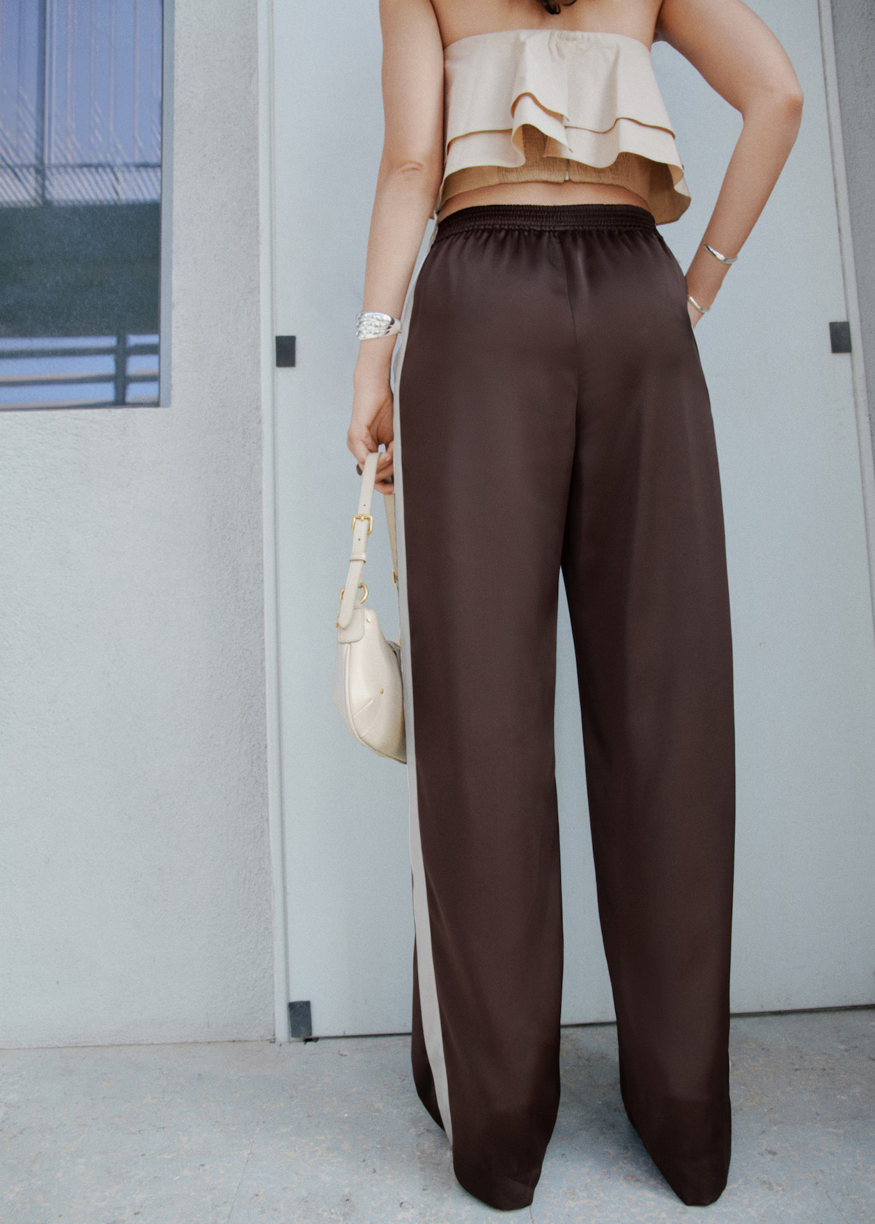 Satin trousers with contrasting stripe | MANGO (UK)