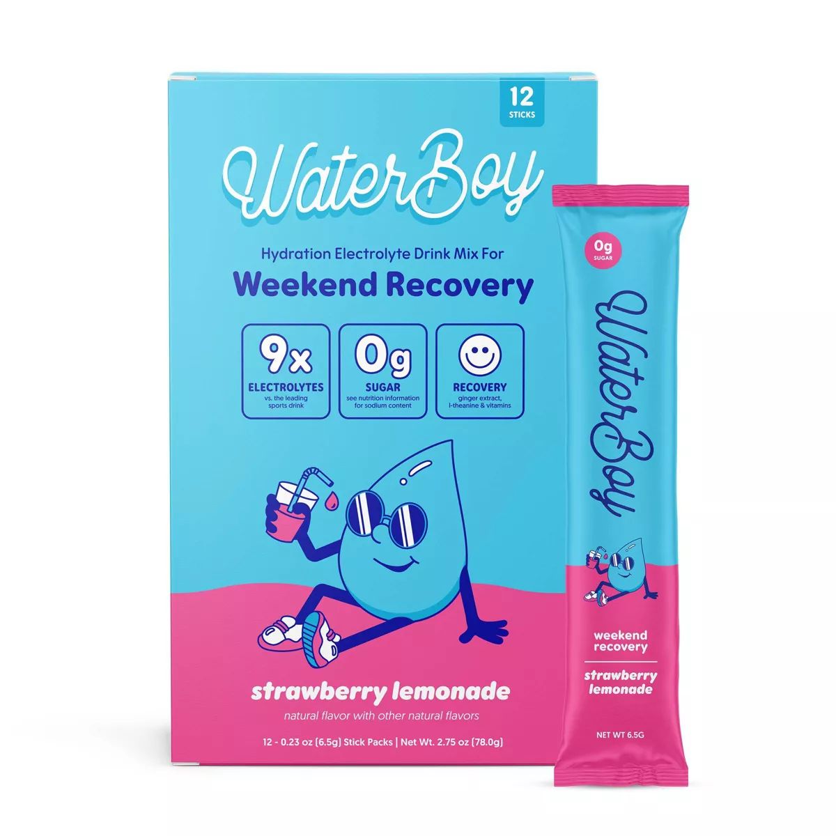 Waterboy Hydration + Weekend Recovery Dietary Supplement - Strawberry Lemonade - 2.75oz/12ct | Target