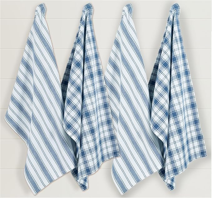 Cotton Kitchen Towels Set of 4 Check & Stripe (2 Each) - Dish Towels for Kitchen - Tea Towels for... | Amazon (US)