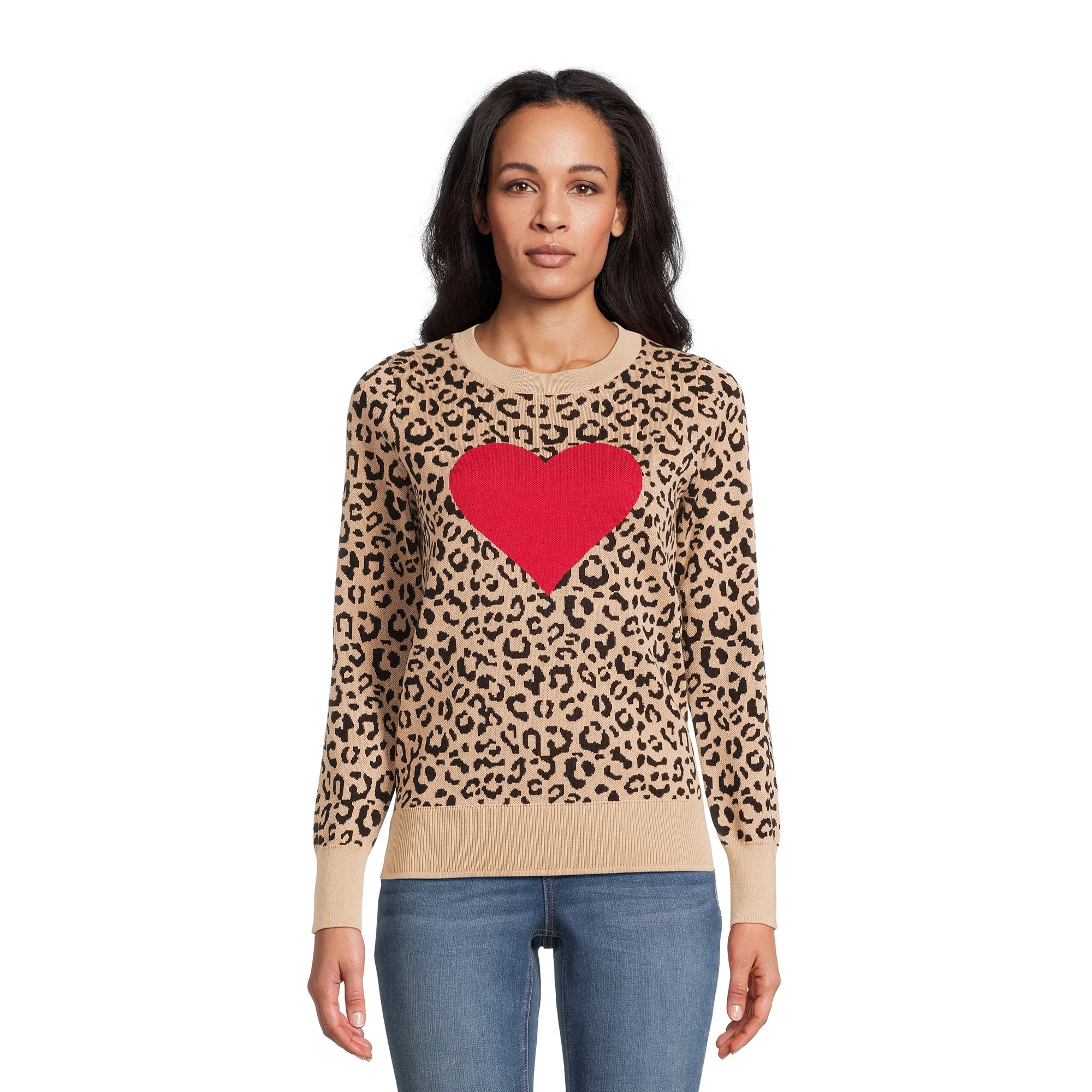 Time and Tru Women's Print Crew Neck Sweater, Midweight, Sizes XS-XXXL | Walmart (US)
