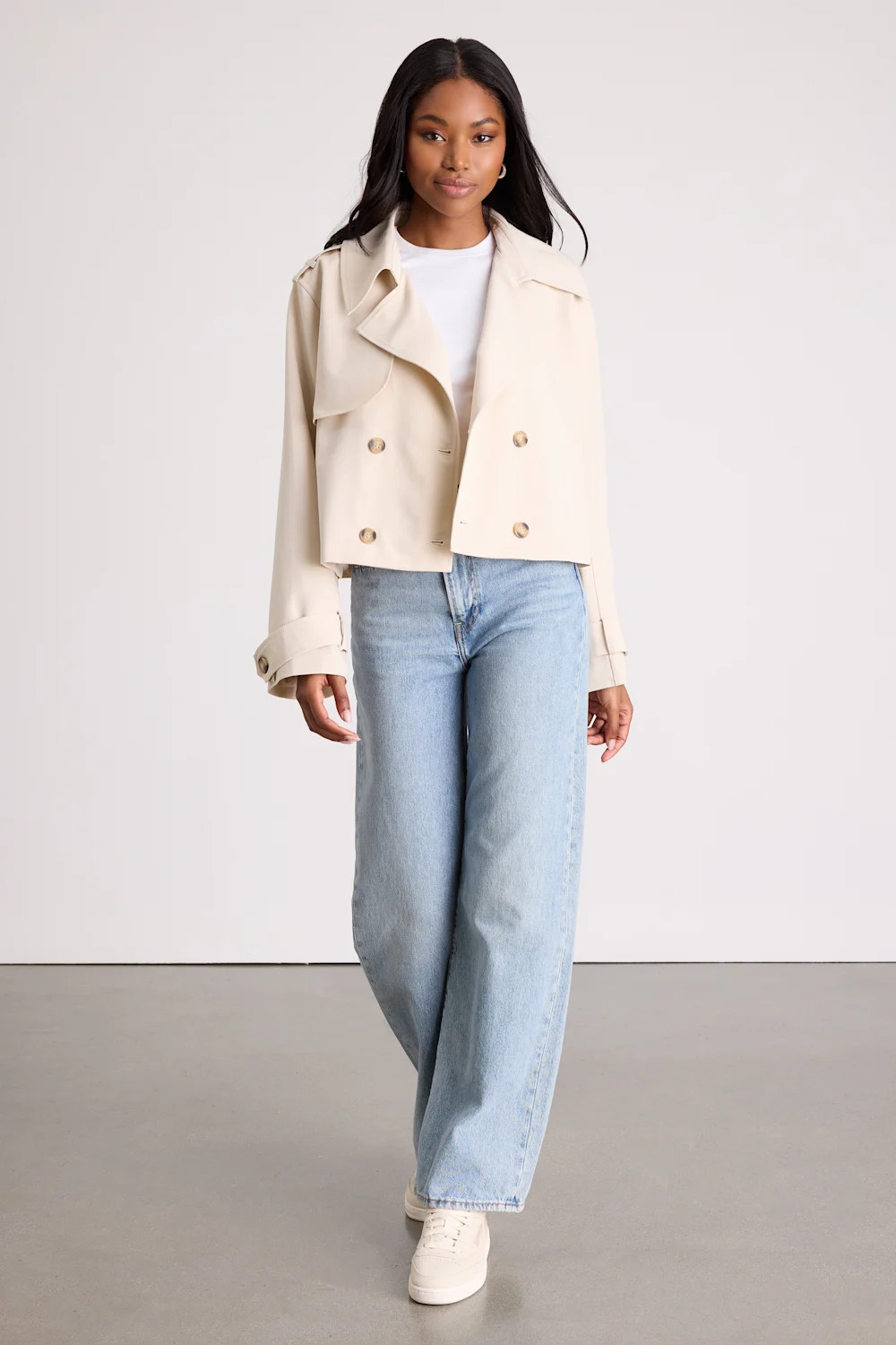 Donley Light Beige Double-Breasted Cropped Trench Coat | Lulus